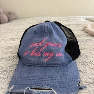 Katy Perry 2025 Lifetimes Tour — Blue and Black Trucker Hat with Pink Embroidery